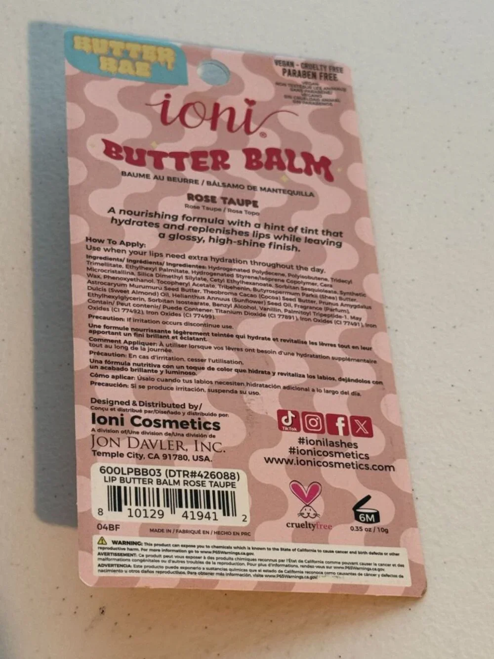 ioni Butter Balm Rose Taupe Tinted Lip Balm 0.35 oz New